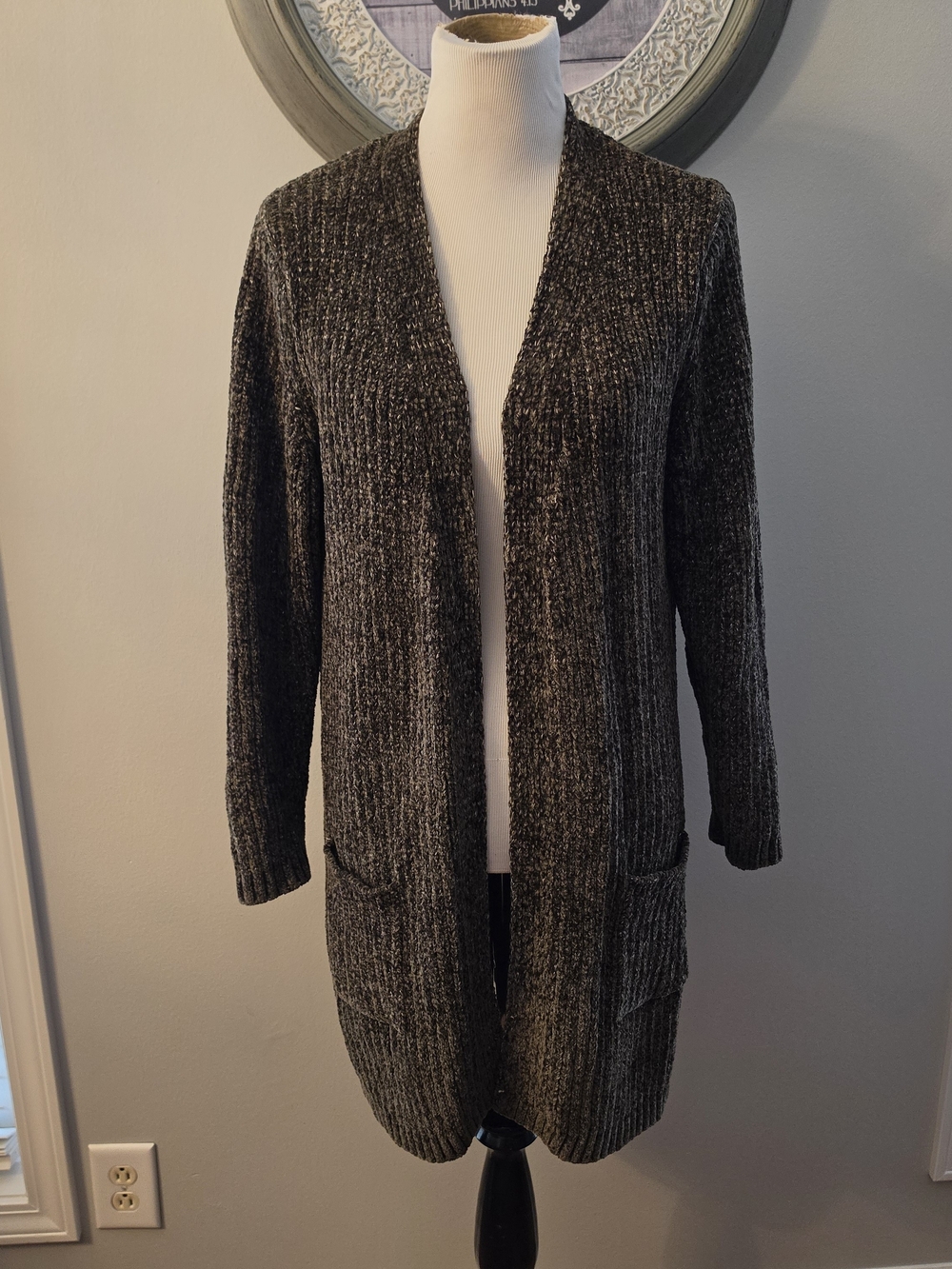 Joseph A. Gray Solid Knit Open Front Pocket V-Neck Cardigan Sweater S